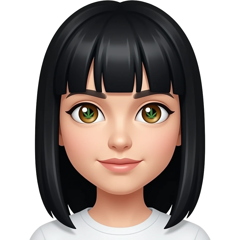 Girl with black straight hair brown eyes and weed looking eyed emoji