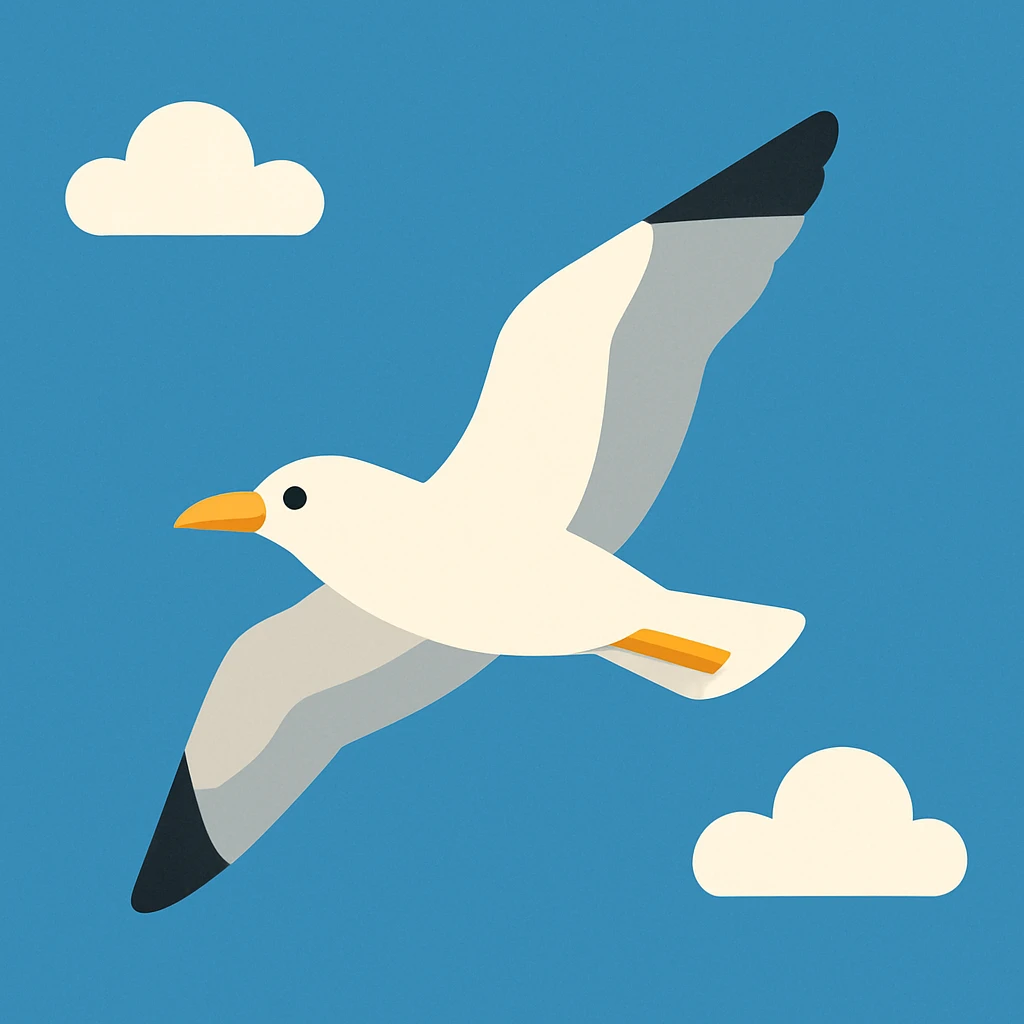 Flat design style seagull in the sky emoji