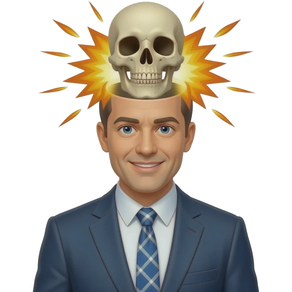 Skeleton blasting the head of emoji