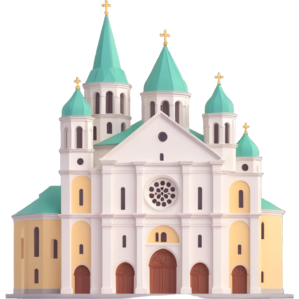 Realistic 3D Discord role icon of Vilnius Cathedral, Lithuania, showing only the cathedral’s structure, no national symbols, simple neutral background emoji