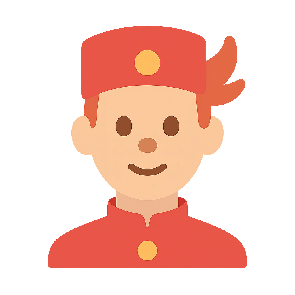 Spirou character as a simple modern icon with clean lines and minimal details, flat color background emoji