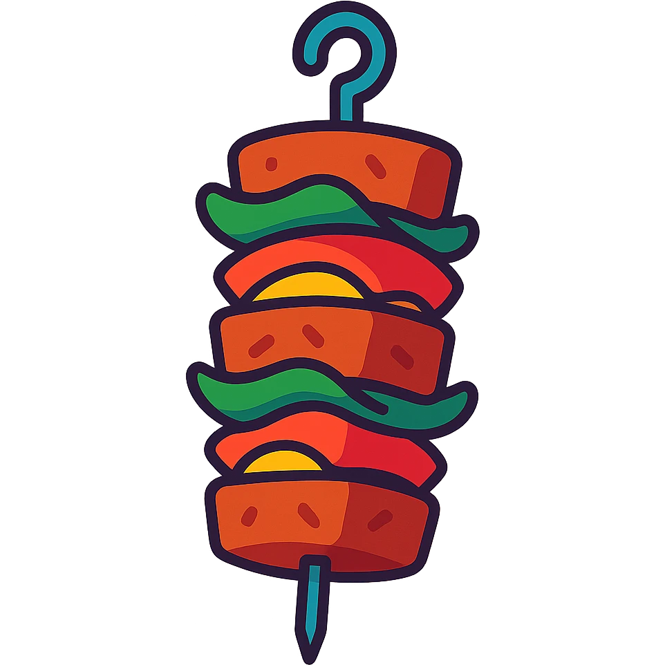 kebab, cartoon style, vibrant colors, no text emoji