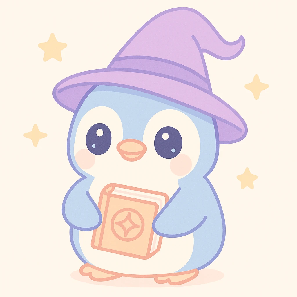 adorable penguin wizard holding an ancient book, mystical emoji