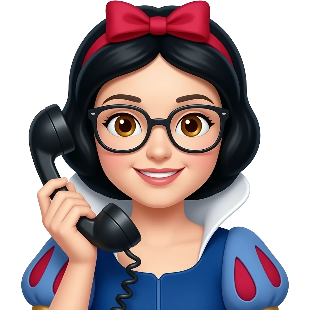 snow white with black office phone and glasses emoji