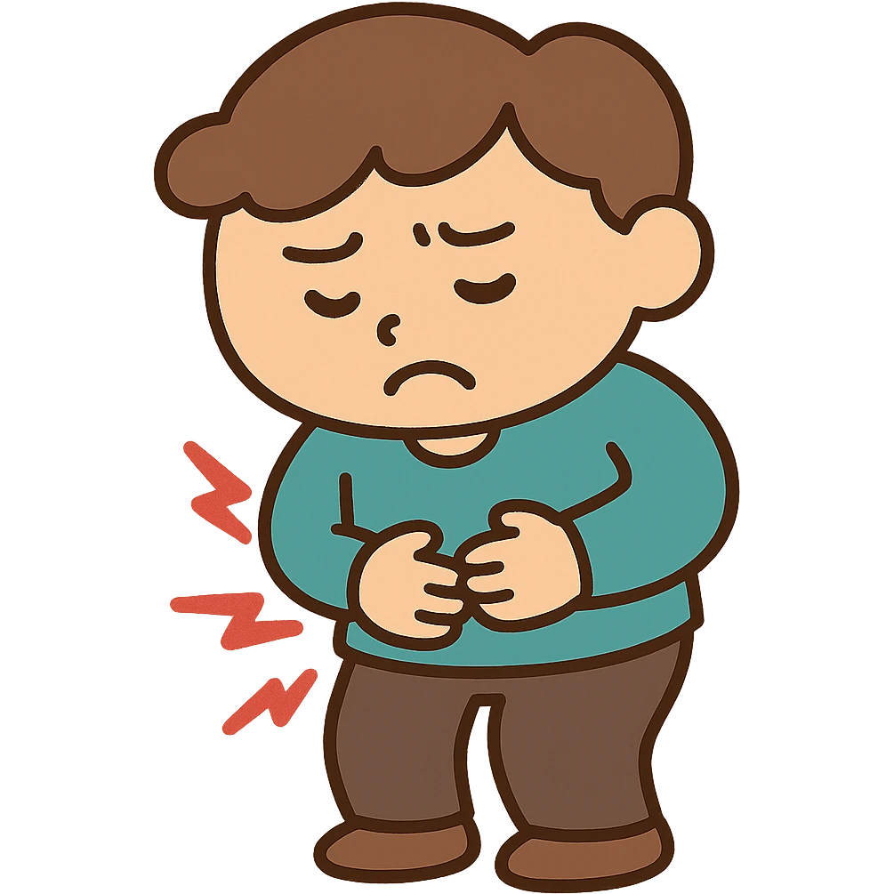 A person with stomach ache, bufo style emoji