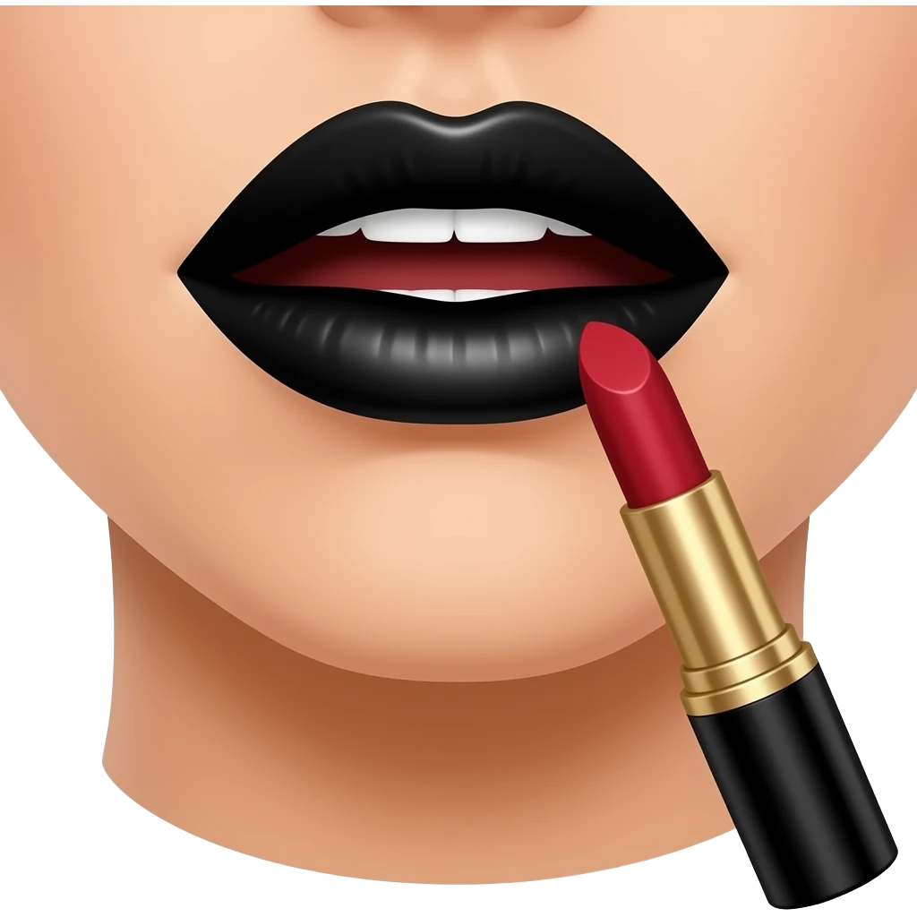 A woman's lips painted black with a opened black lipstick shell behind it emoji