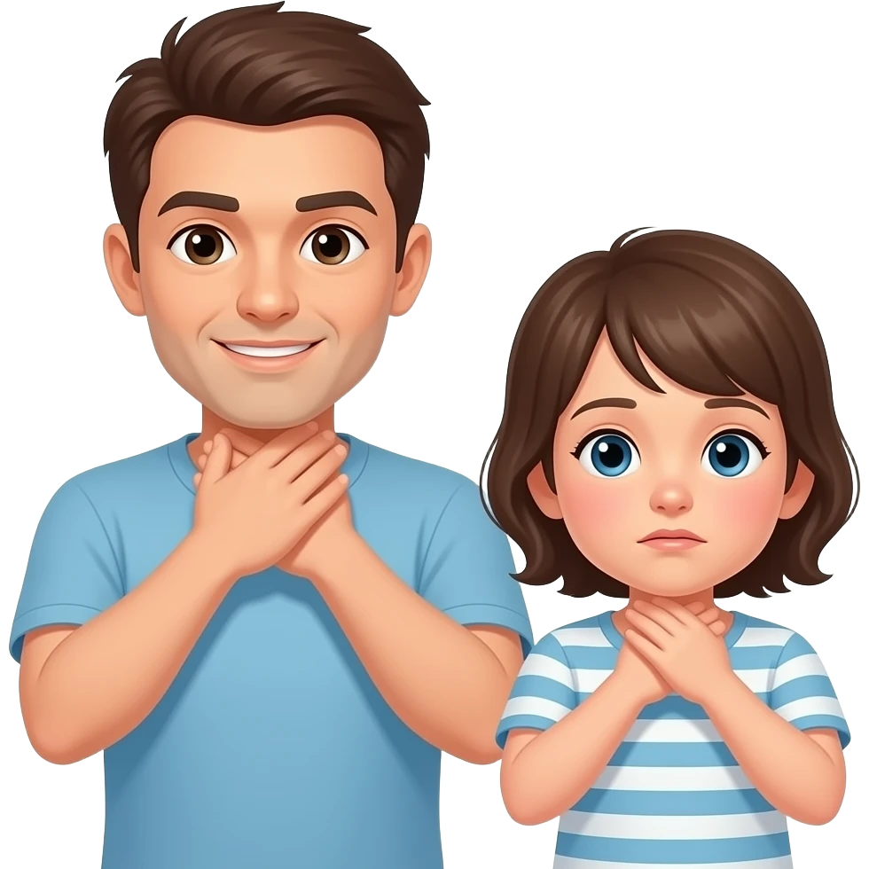 Sinal Universal de Engasgo: A vítima leva as mãos ao pescoço (sinal instintivo de sufocamento). Adulto e criança emoji