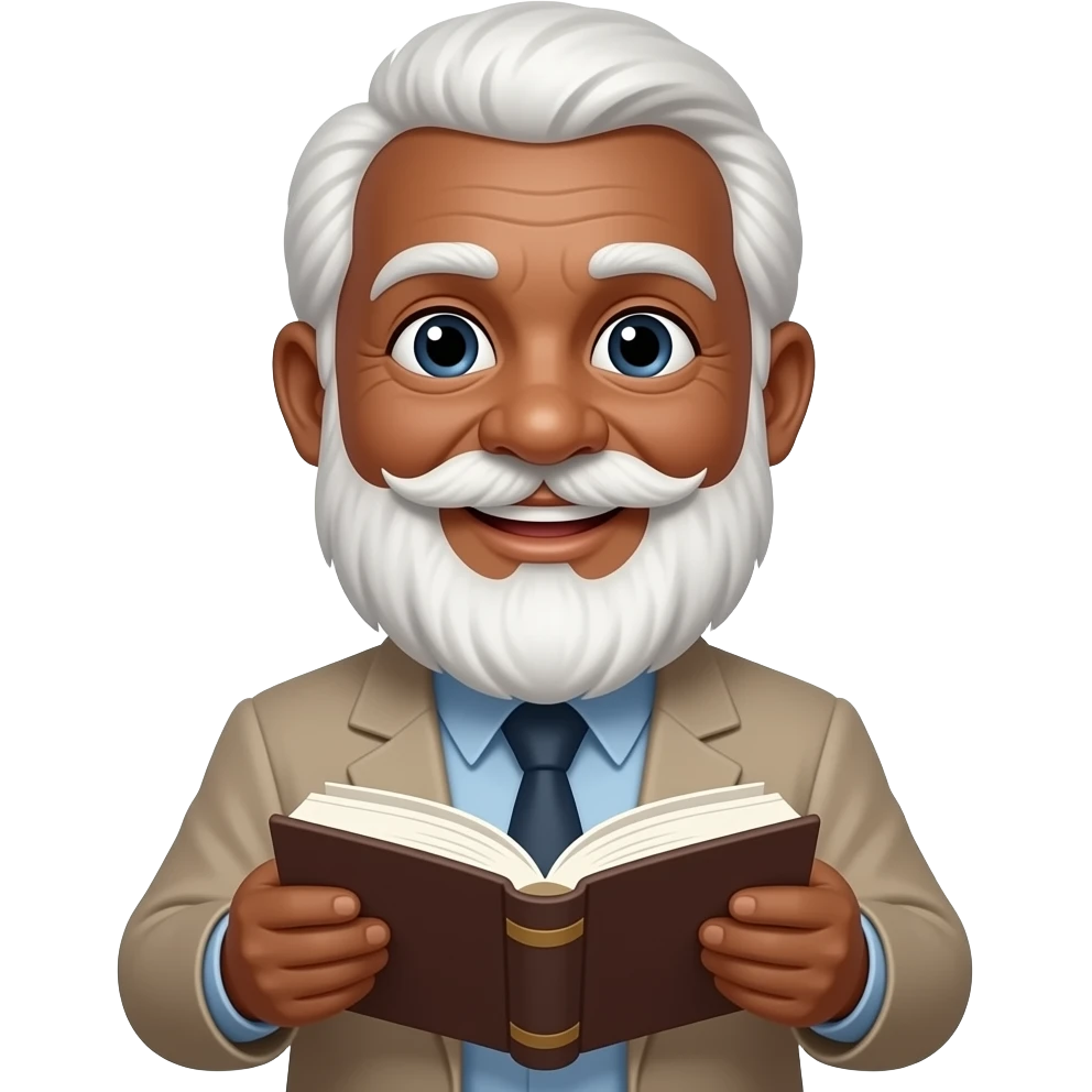 wise old man multiracial white beard friendly with book emoji