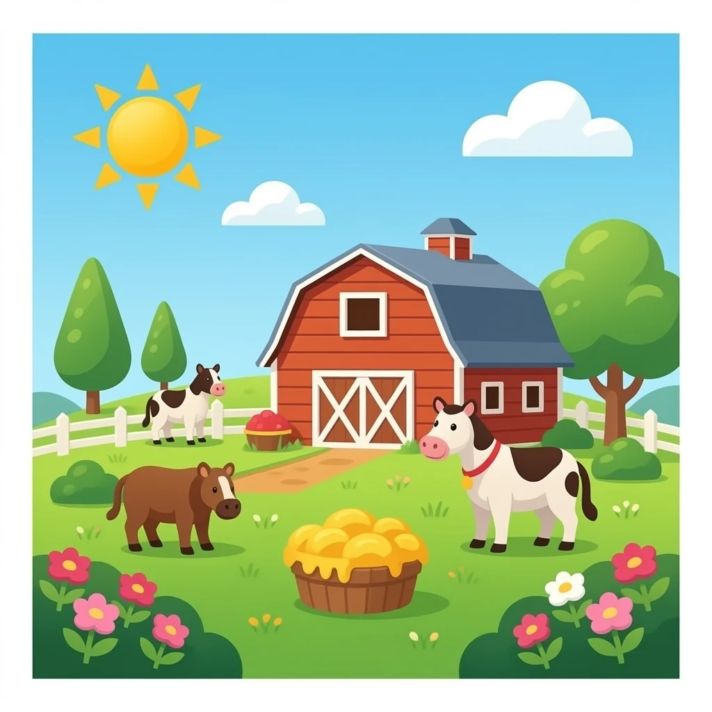 2d cartoon farm with a barn background emoji