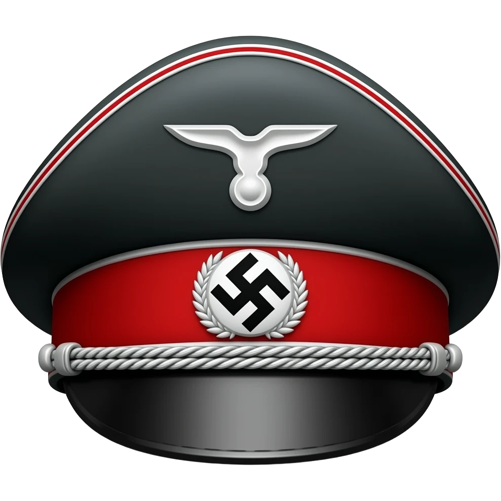 flat black shiny Nazi Kepi hat with red accents emoji