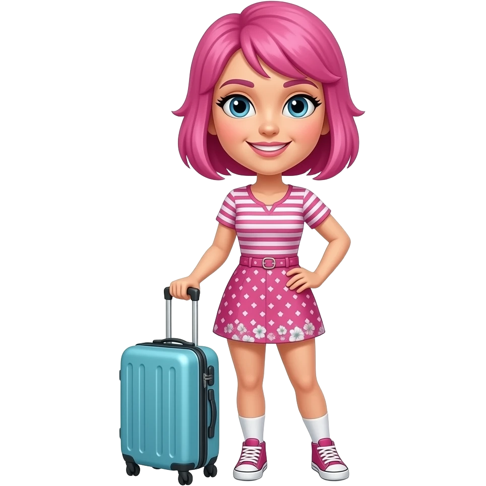 Funky Pink hair woman with suitcase emoji