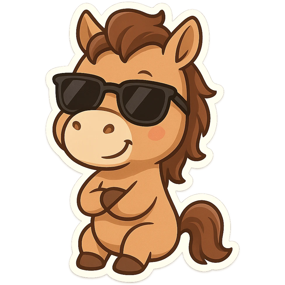 A horse is showing off his new sunglasses with a proud expression emoji