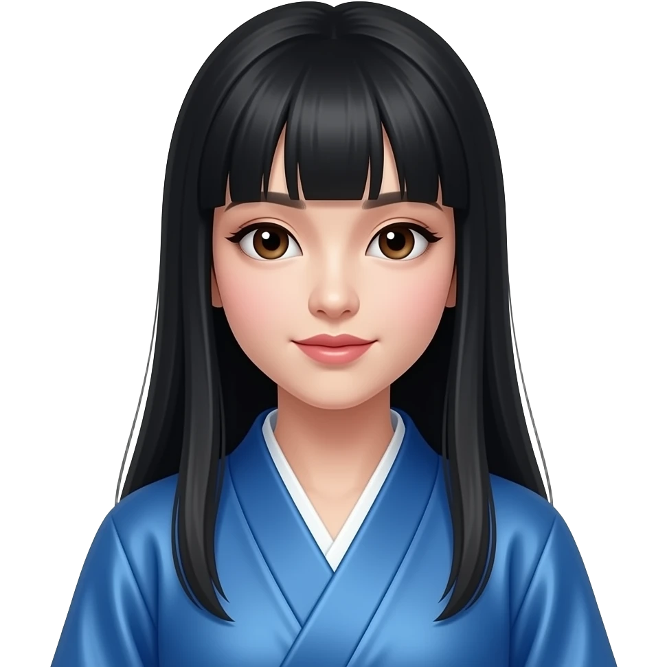 pretty chinese princess with long black hair and bangs in blue robe with deep brown eyes emoji