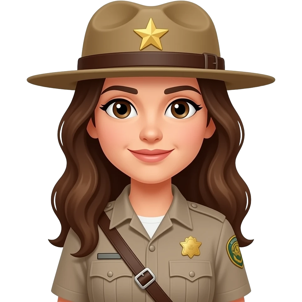 Female. Long brown hair park ranger emoji