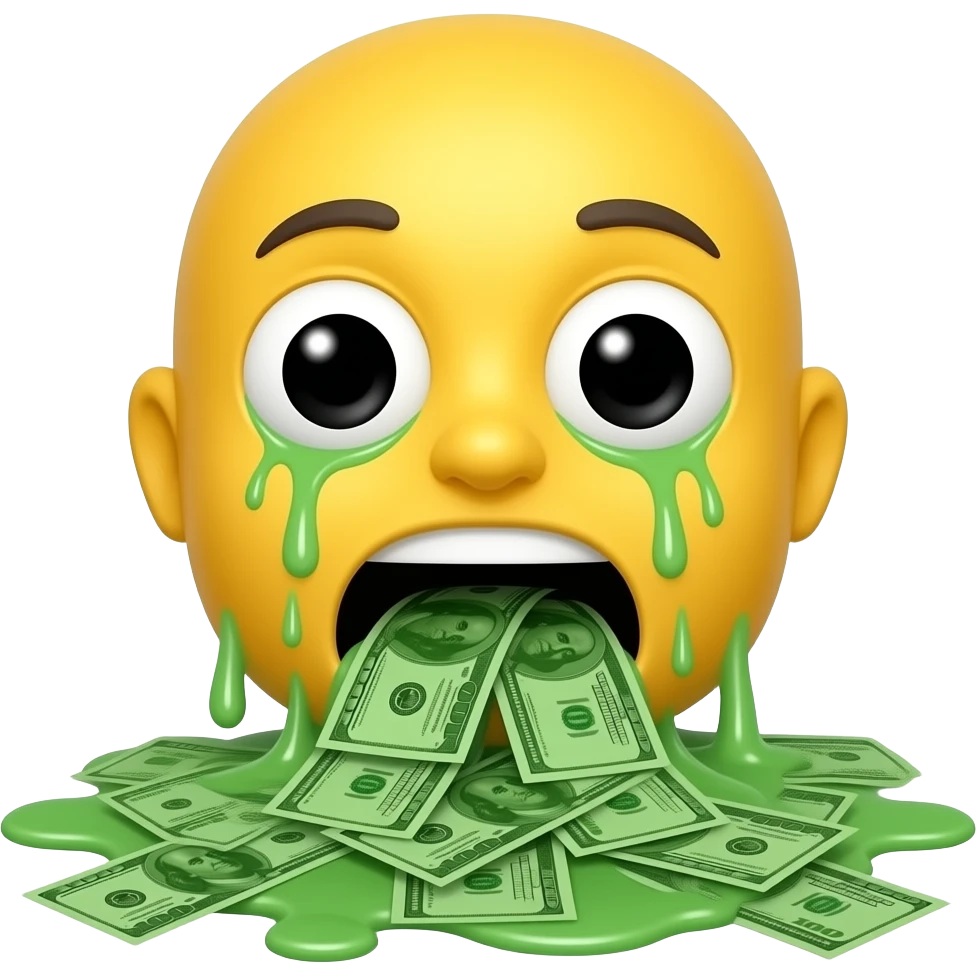 emoji of yellow face vomiting dollar bills emoji