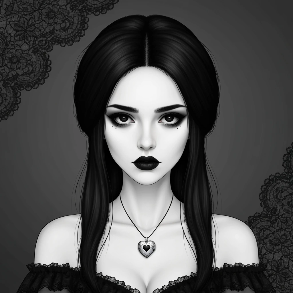 goth profile picture with a heart accent, cute, expressive, minimal, variation 3 emoji