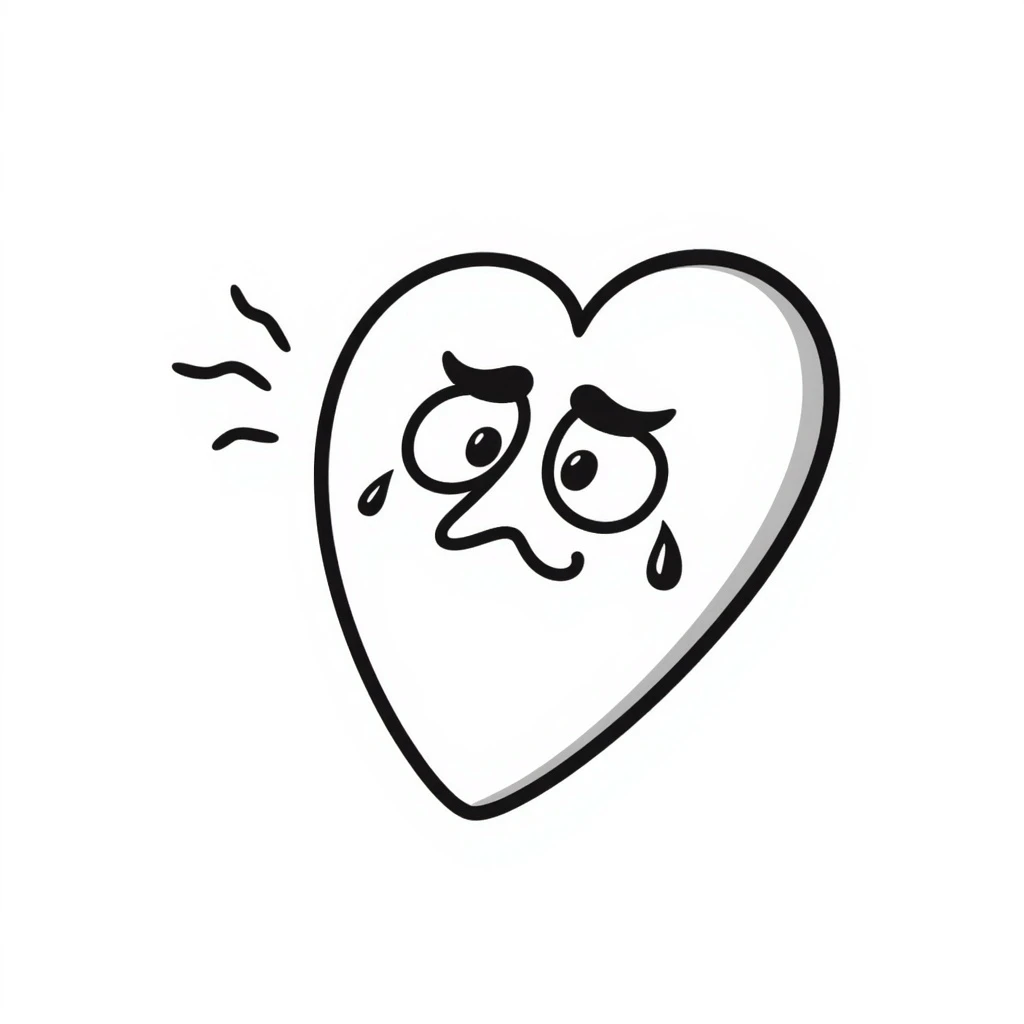 heart symbol showing stress with expressive lines, sweat drops, worried face emoji