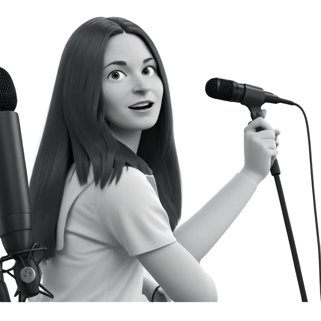 monochrome girl with microphone emoji