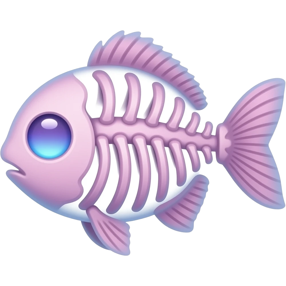 one fish, skeleton, glowing cat eye, ethereal, punk, pastel pink, pastel purple emoji