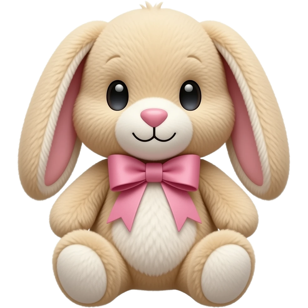 Create beige stuffed bunny plushie with a pink ribbon emoji