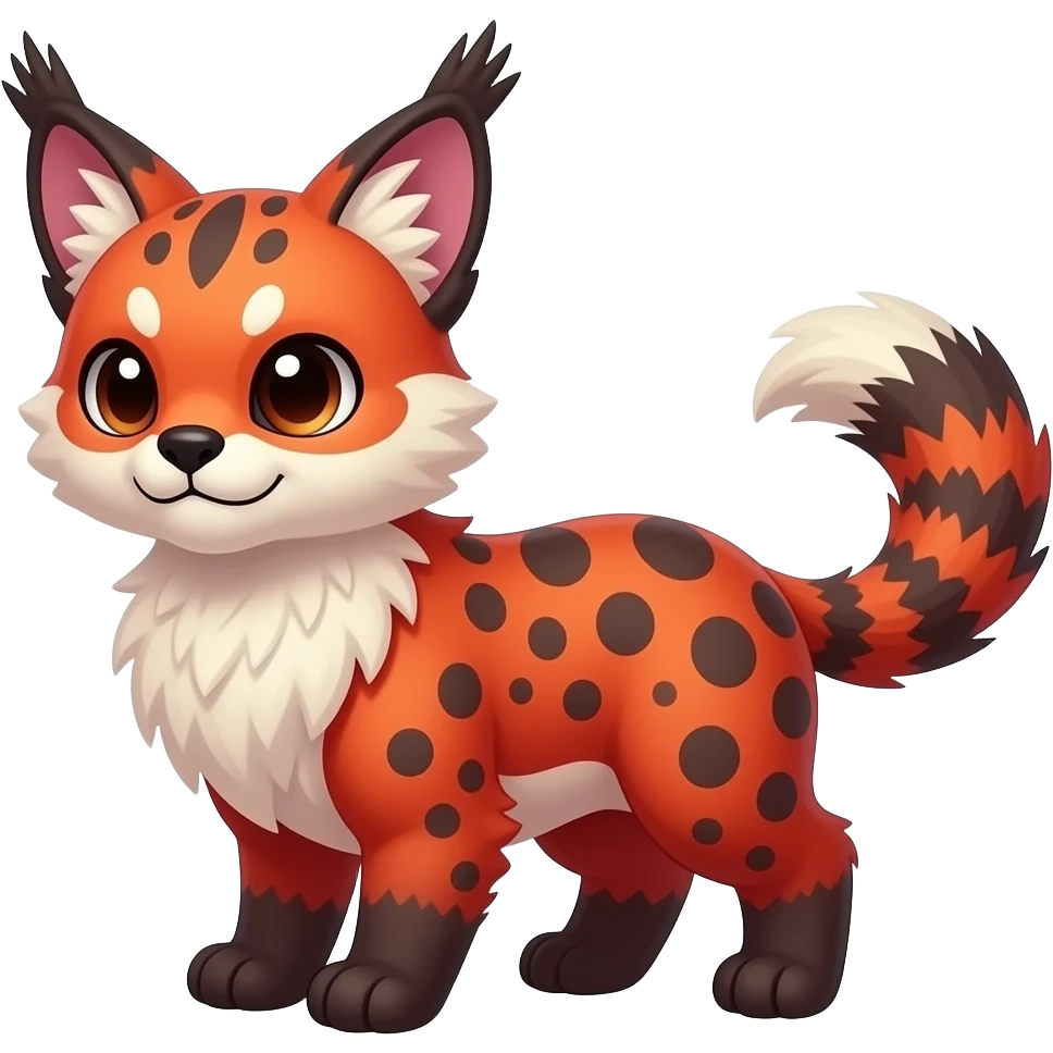 Colorful tropical exotic cute cool beautiful shiny beautiful fantasy-caracal-Gryphon-Cacomistle-Trico-Red-Panda-oncilla-animal-Fakémon-hybrid-fursona (full body) emoji