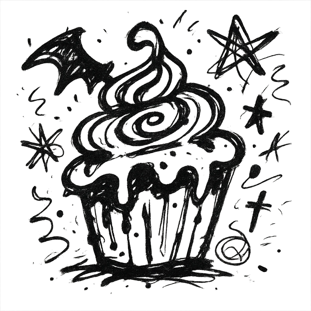 gothic cupcake chaotic doodle emoji