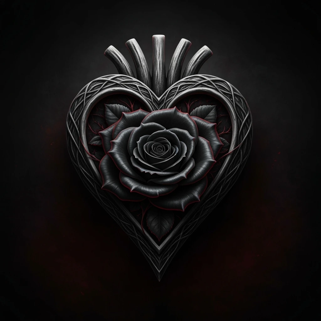realistic gothic heart with a black rose emoji