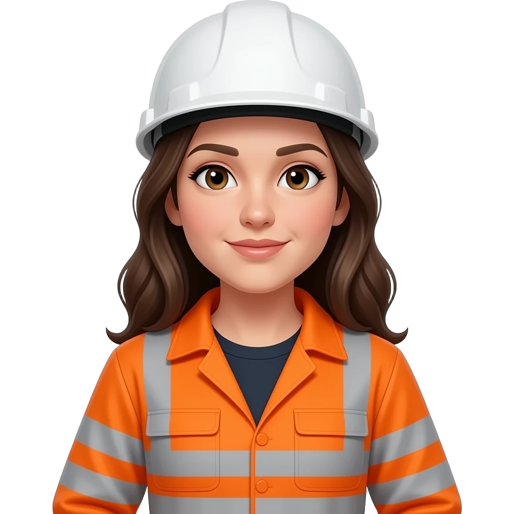 woman, slightly bending, in full orange hi-vis overalls with sleeves, emoji