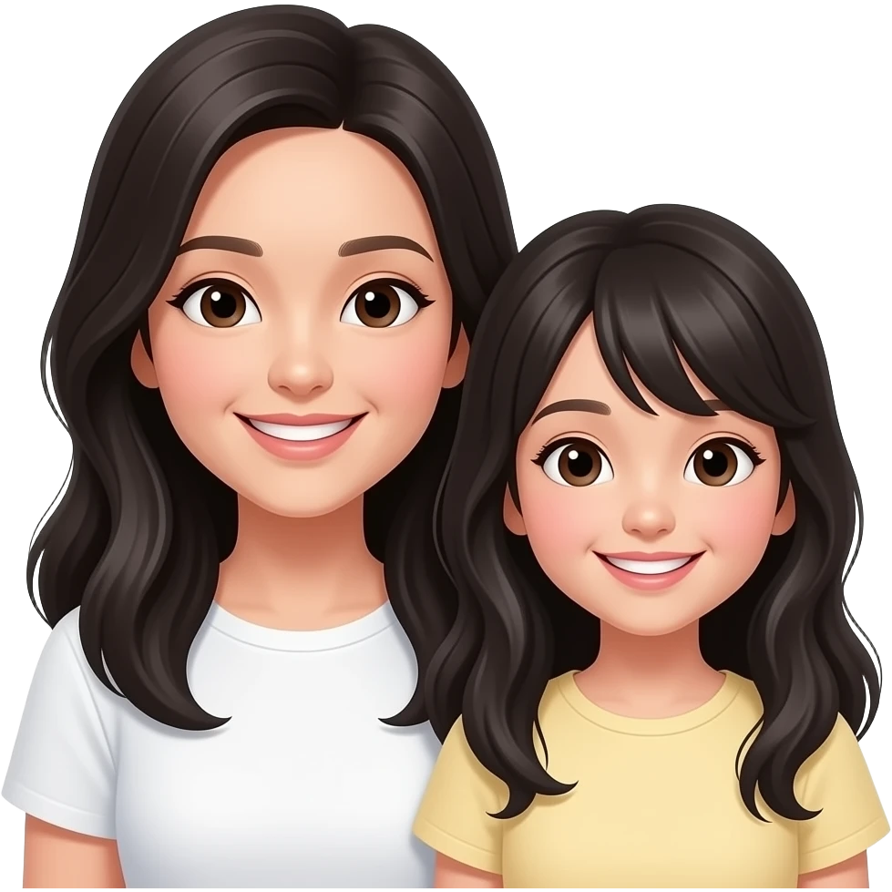 Mum and daughter longer black hair smiling emoji