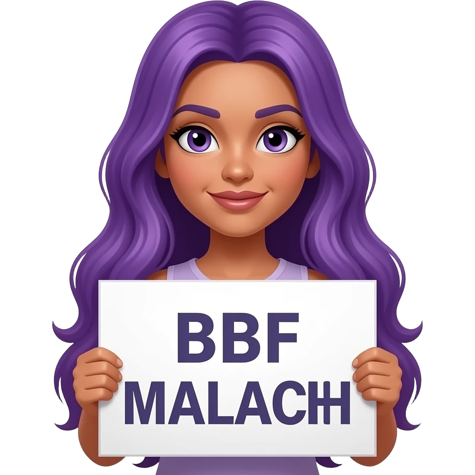 sexy girl with long purple hair holding a BBF MALACHI sign emoji