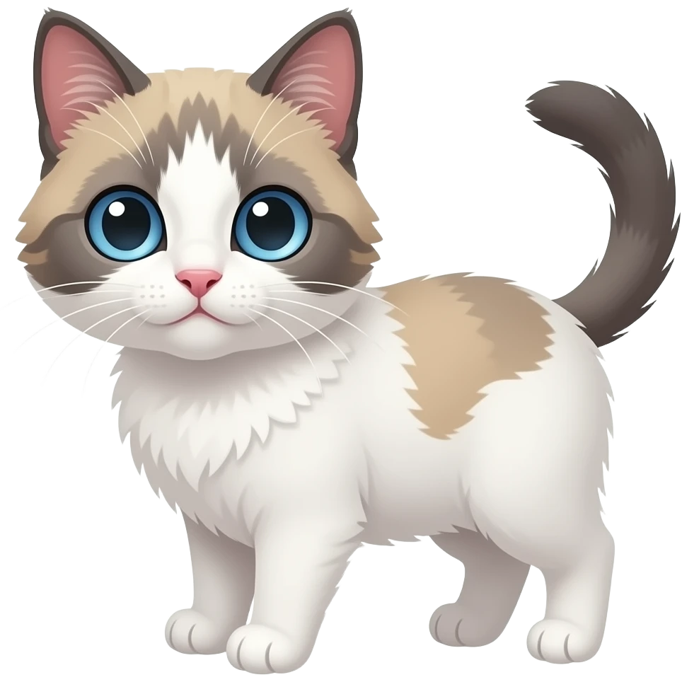 gatito blanco con gris y beige y ojos azules emoji