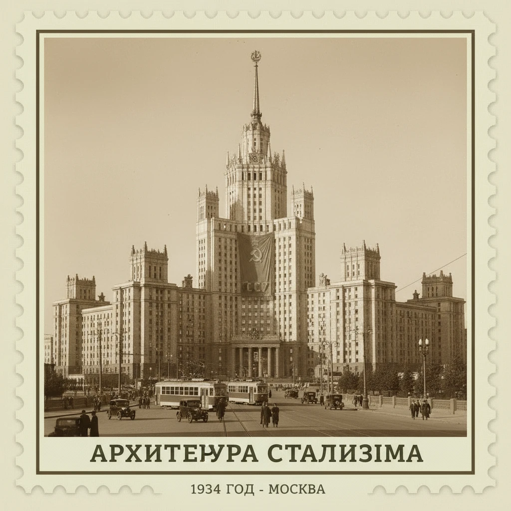 Серия небоскребов в стиле сталинский ампир, СССР 1934 год

Стилизуй изображение под марку как на фото emoji