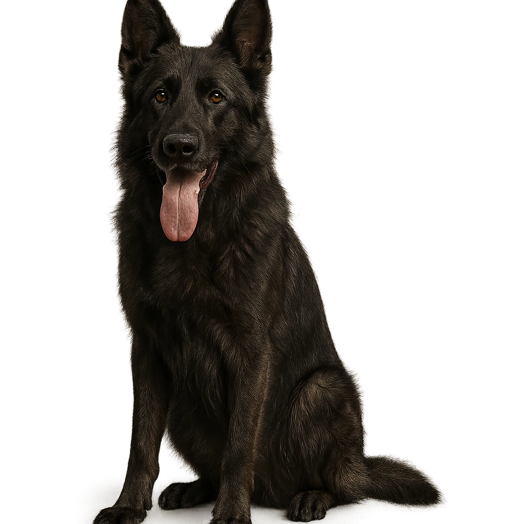 realistic dark German Shepherd dog with its tongue hanging out long emoji