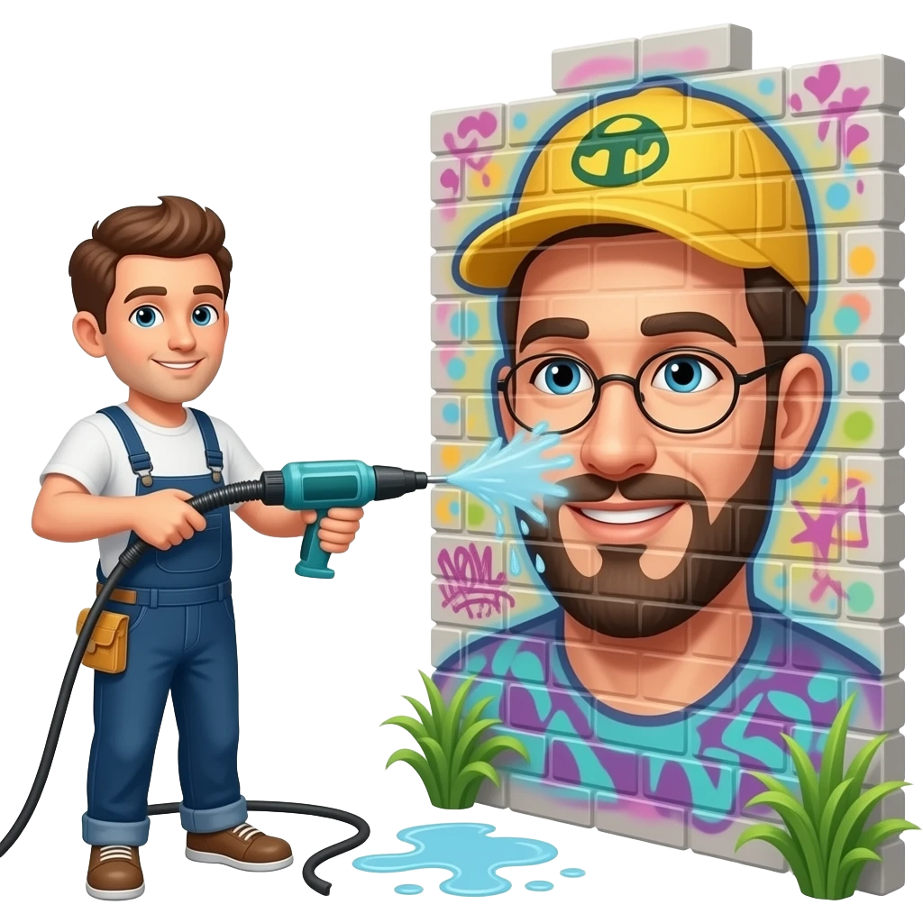 graffiti removiong guy with power washer emoji