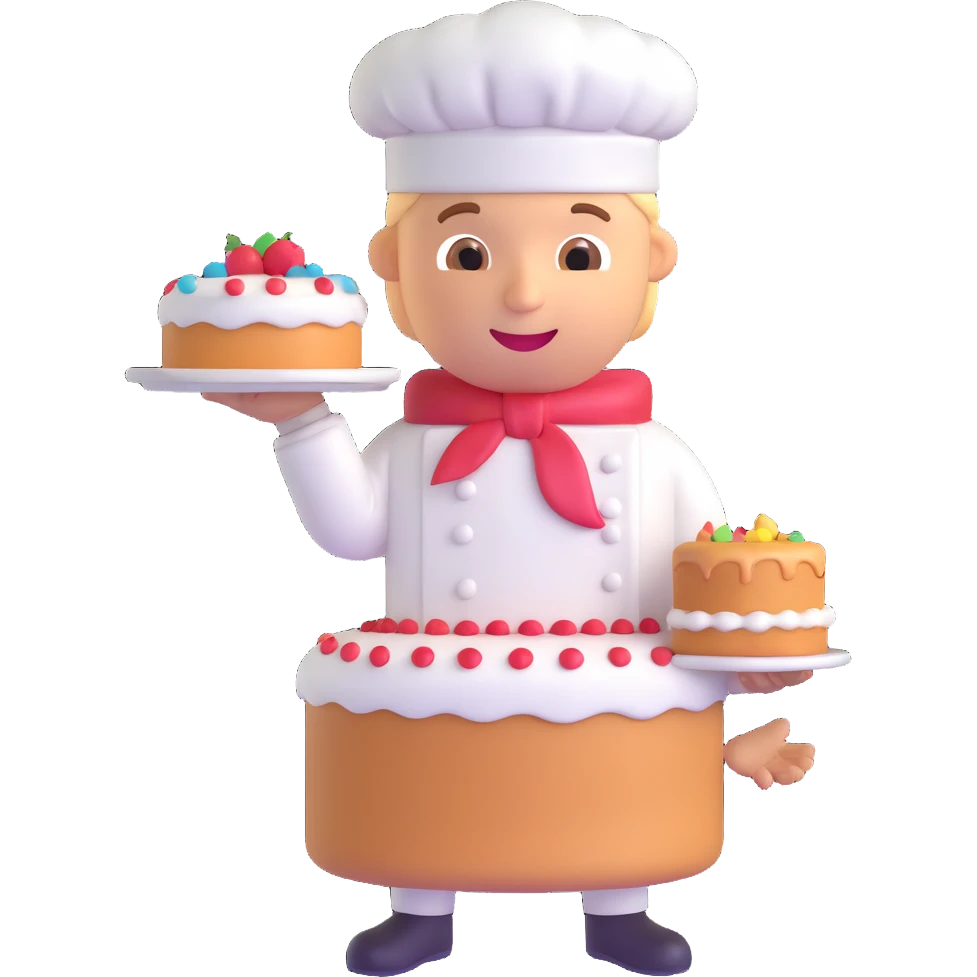 happy baker with chef hat holding a cake emoji emoji