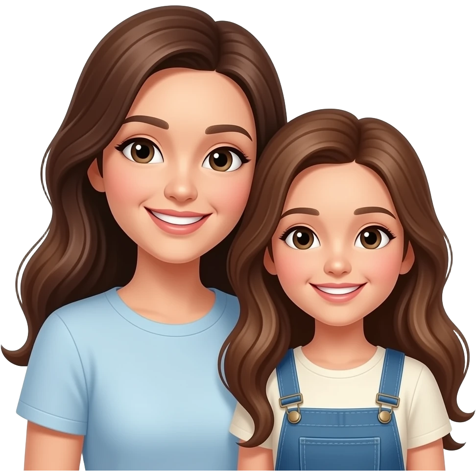 Mum and daughter long hair smiling emoji