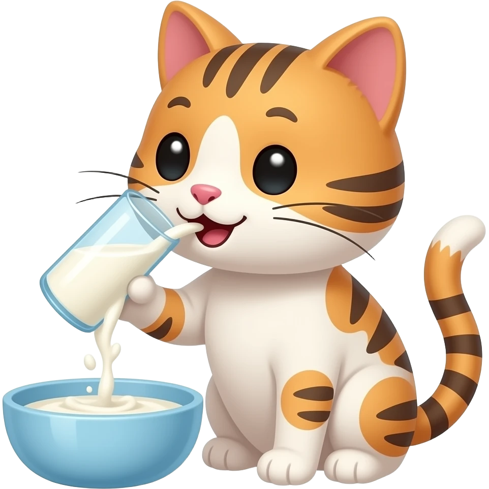 2d cartoon cat drinking milk from a bowl emoji