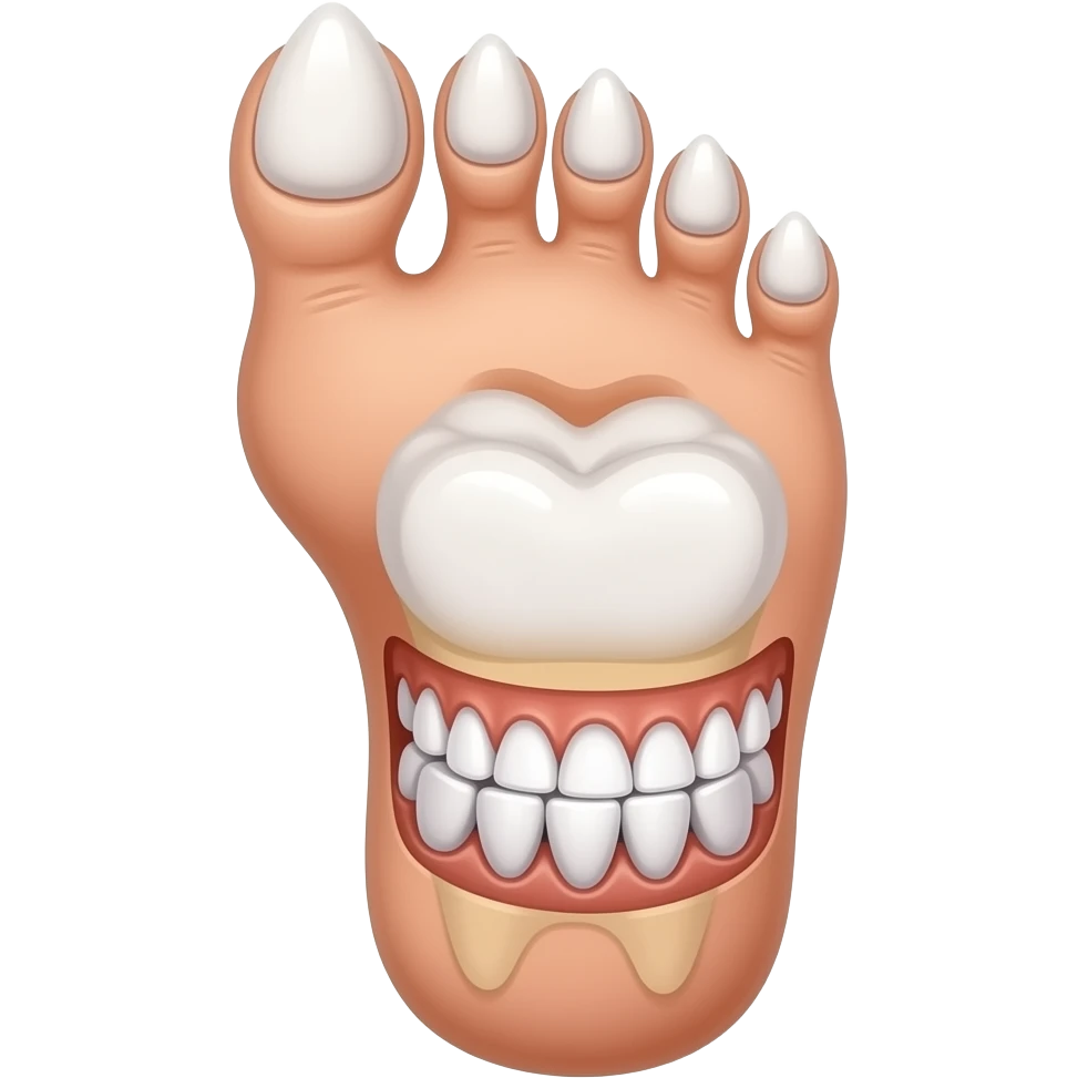 foot that is entirely covered in toenails and human teeth, no skin, no foot, teeth and toes and toenails emoji