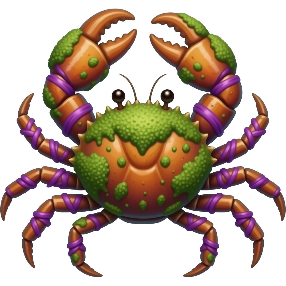 A crab with moss on its back in with venom different kind of twisters purple emoji