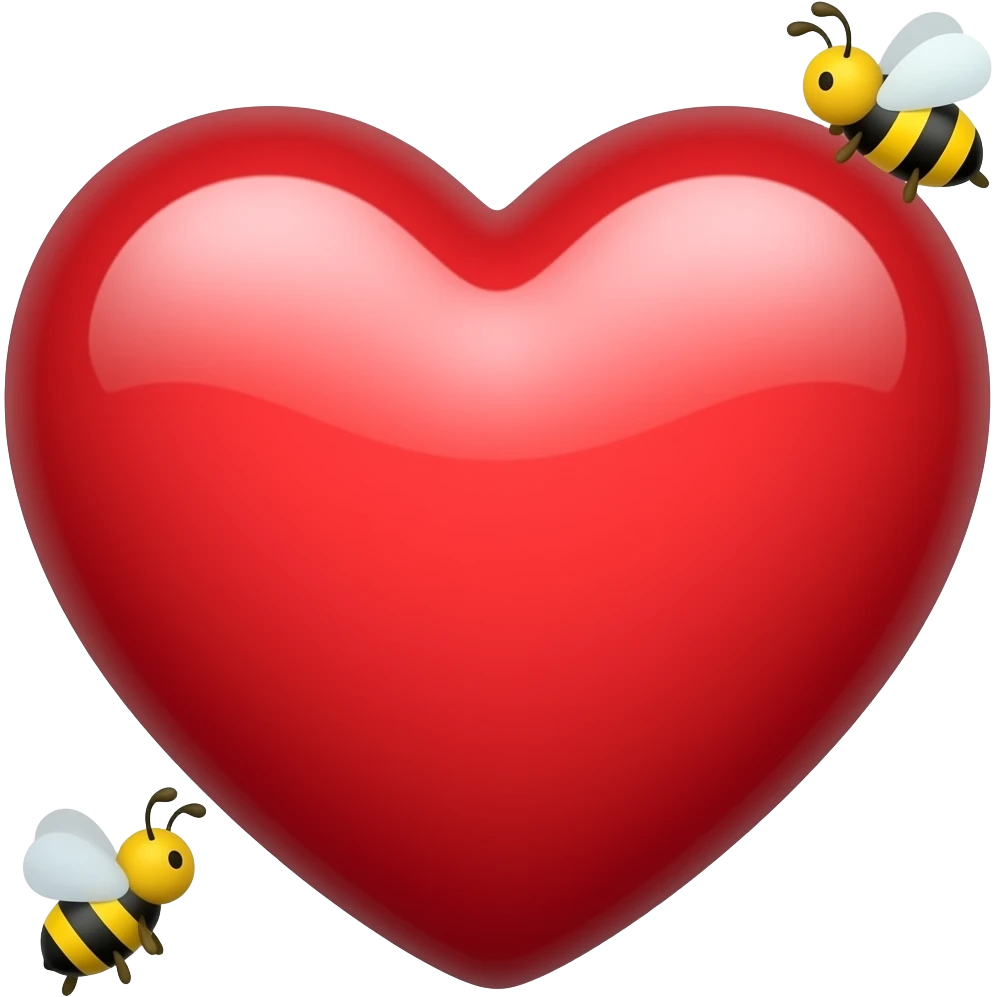 Big heart very tiny cute bees emoji