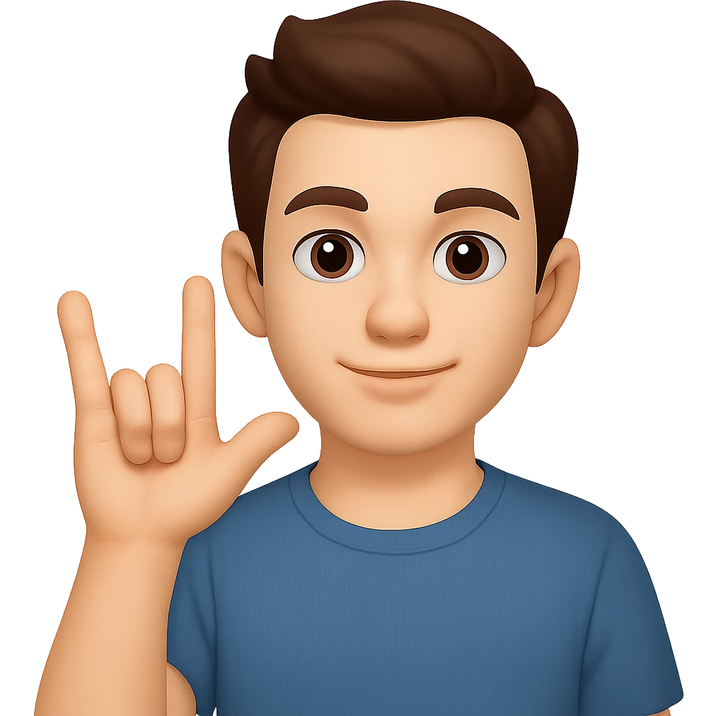 young man making the 'I love you' sign in this style emoji