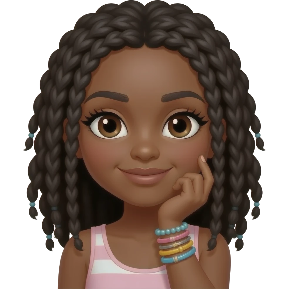 brown skin girl with cute black locs eyelashes with some bracelets on emoji