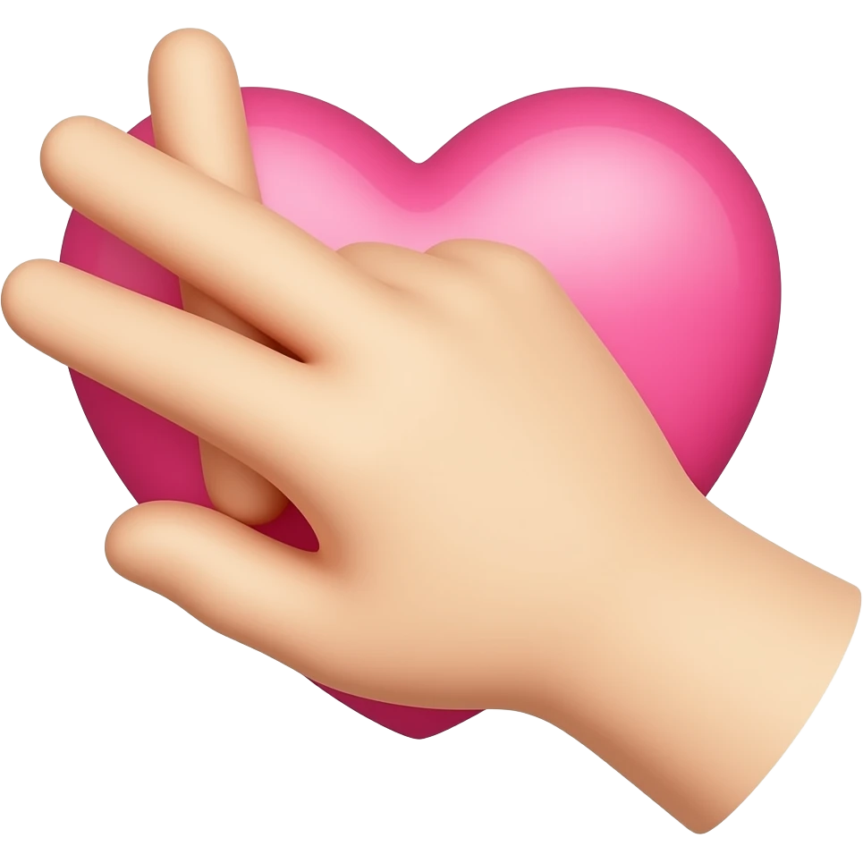 hand heart gesture emoji, beige skin tone, soft pink accents, minimal iOS style emoji