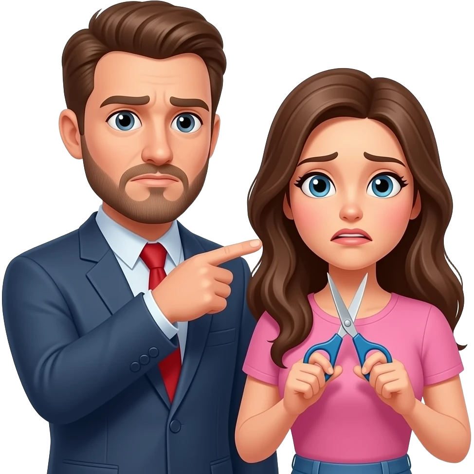 Husband telling wife to put the scissors down and away from her hair because she she is going to mess it up emoji