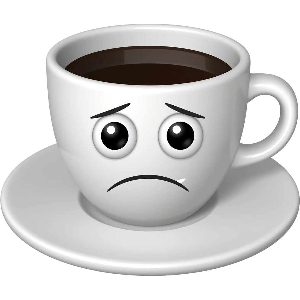 coffee cup animated whith eyes and mouth with very unhappy. emoji