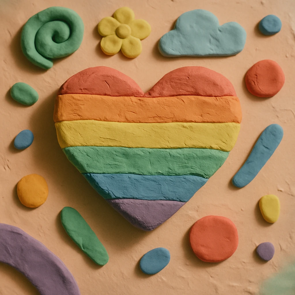 pride heart, textured, playful look emoji