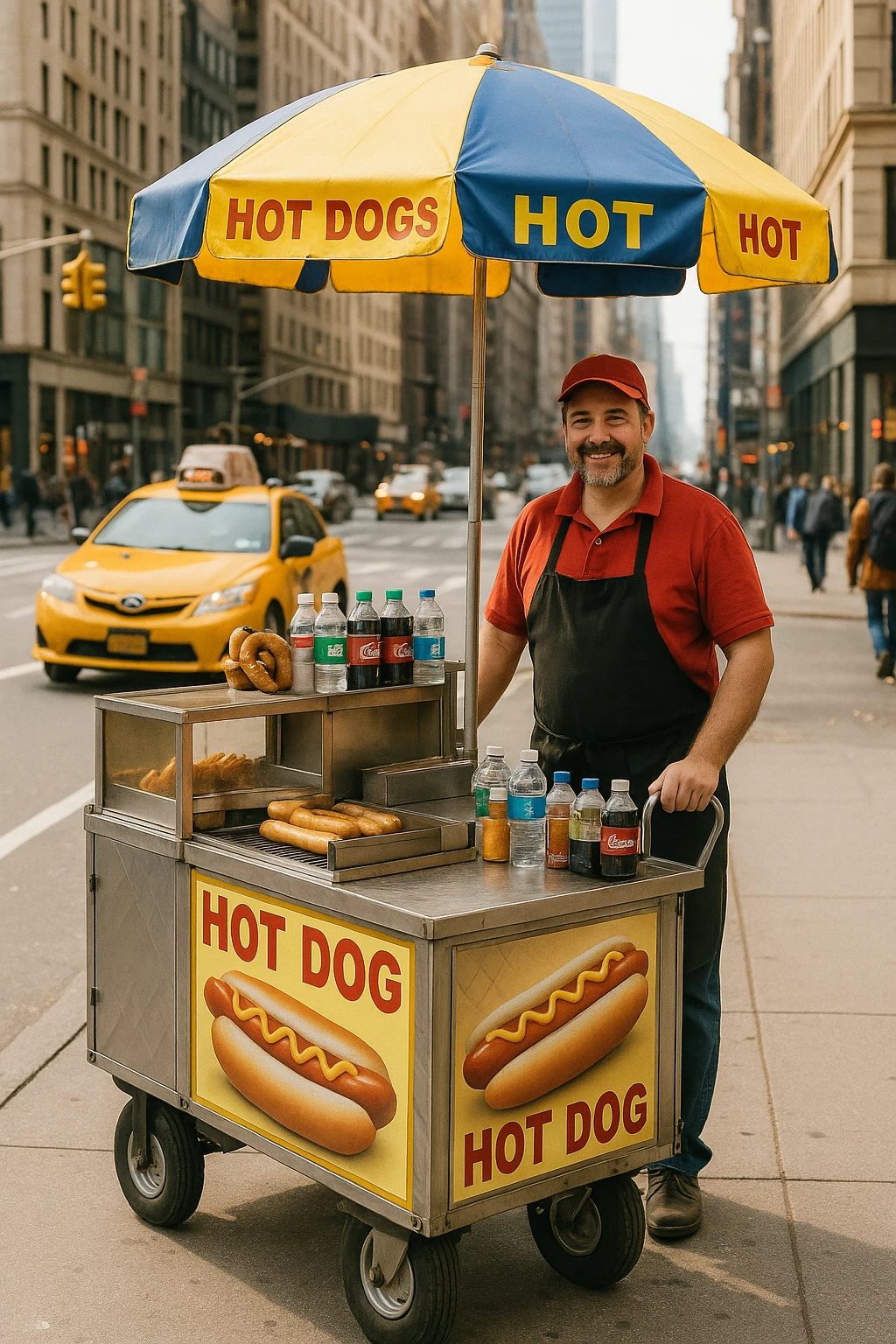 hotdog seller in New York with cart emoji