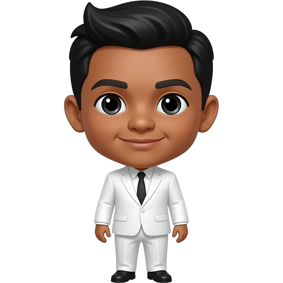A tiny dark skinned midget philipino man with a mushroom cut wearing a white suit with a bowl haircut emoji