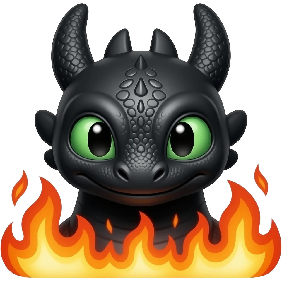 dame una emoji de chimuelo o dragon negro, osea chimuelo, de la pelicula entrenando a tu dragon, puedes darme mas diseños de color negro, con llamas y toda la animacion emoji