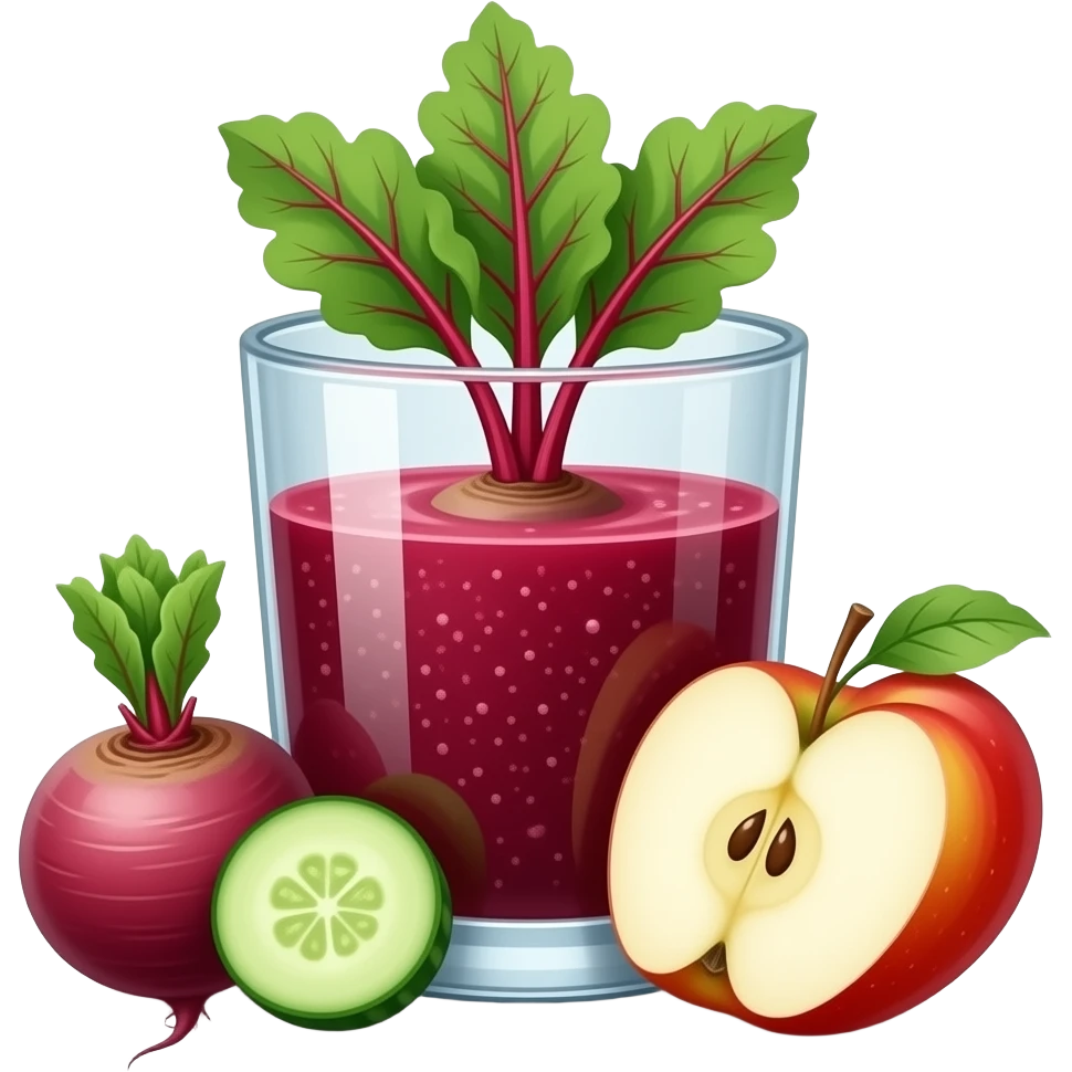 beet juice with beetroot cucumber and apple in a glass emoji
